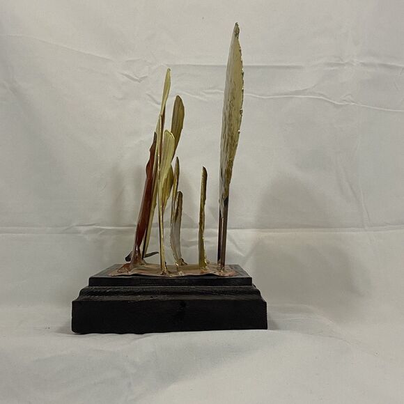 Vintage Brass and Copper SouthWestern Sculpture Coyote Cactus Marked Texas Art - Picture 2 of 8